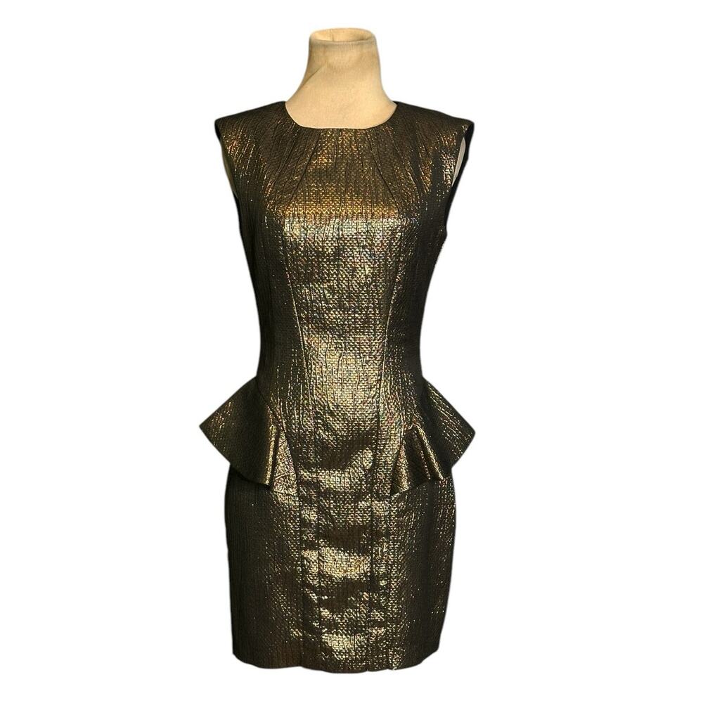 Arden B. metallic gold peplum detail open back cocktail dress size XS